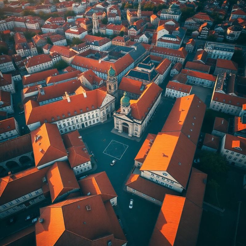 Vedere aeriană a centrului Sibiului în lumina după-amiezii