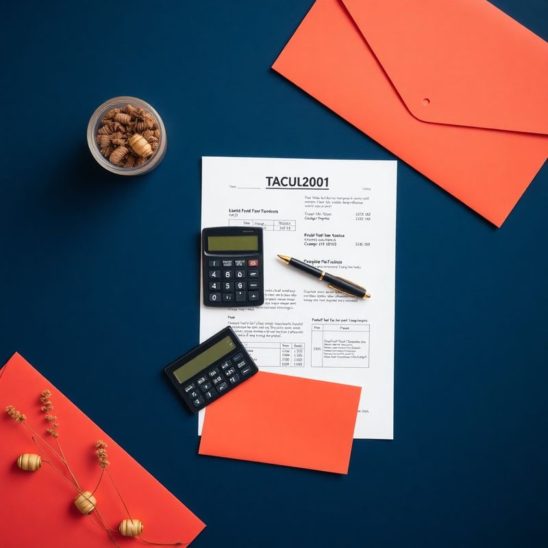 Documente fiscale, calculator și pix dispuse pe o suprafață albastră